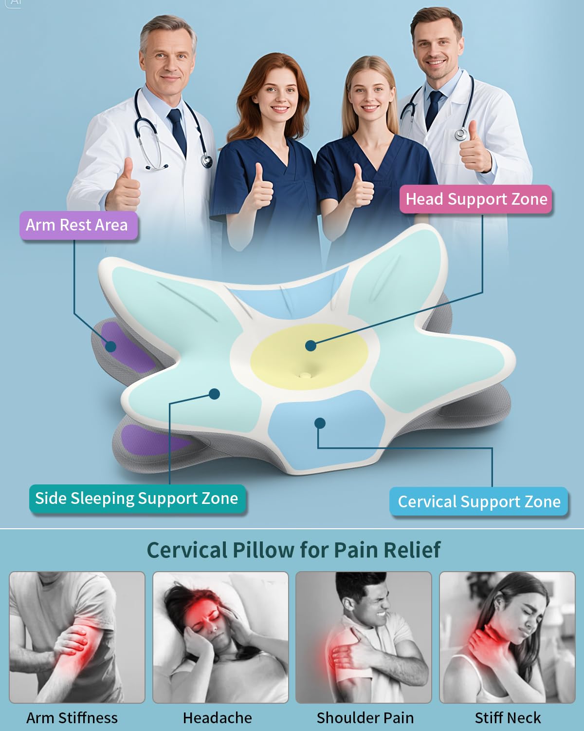 Cervical Neck Pillow for Pain Relief, Ergonomic Side Sleeper Pillow for Sleeping, Orthopedic Contour Memory Foam Bed Rest Pillows for Sleeping, Cooling Cervical Pillow for Back Stomach Sleepers