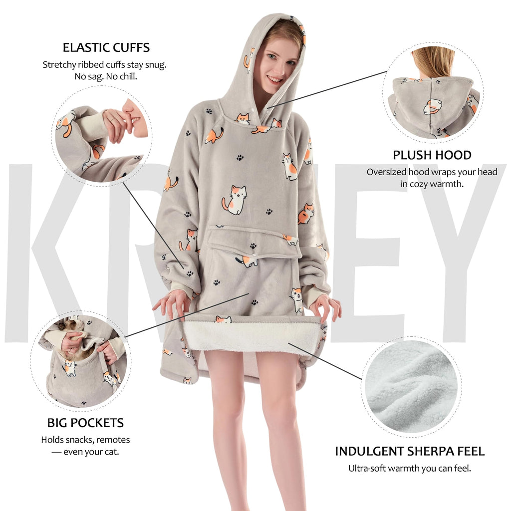 Krifey Wearable Blanket Hoodie, Oversized Sherpa Fleece Sweatshirt with Giant Pocket, Birthday Gifts for Women, Warm Christmas Gift for Mom, Wife, or Girlfriend