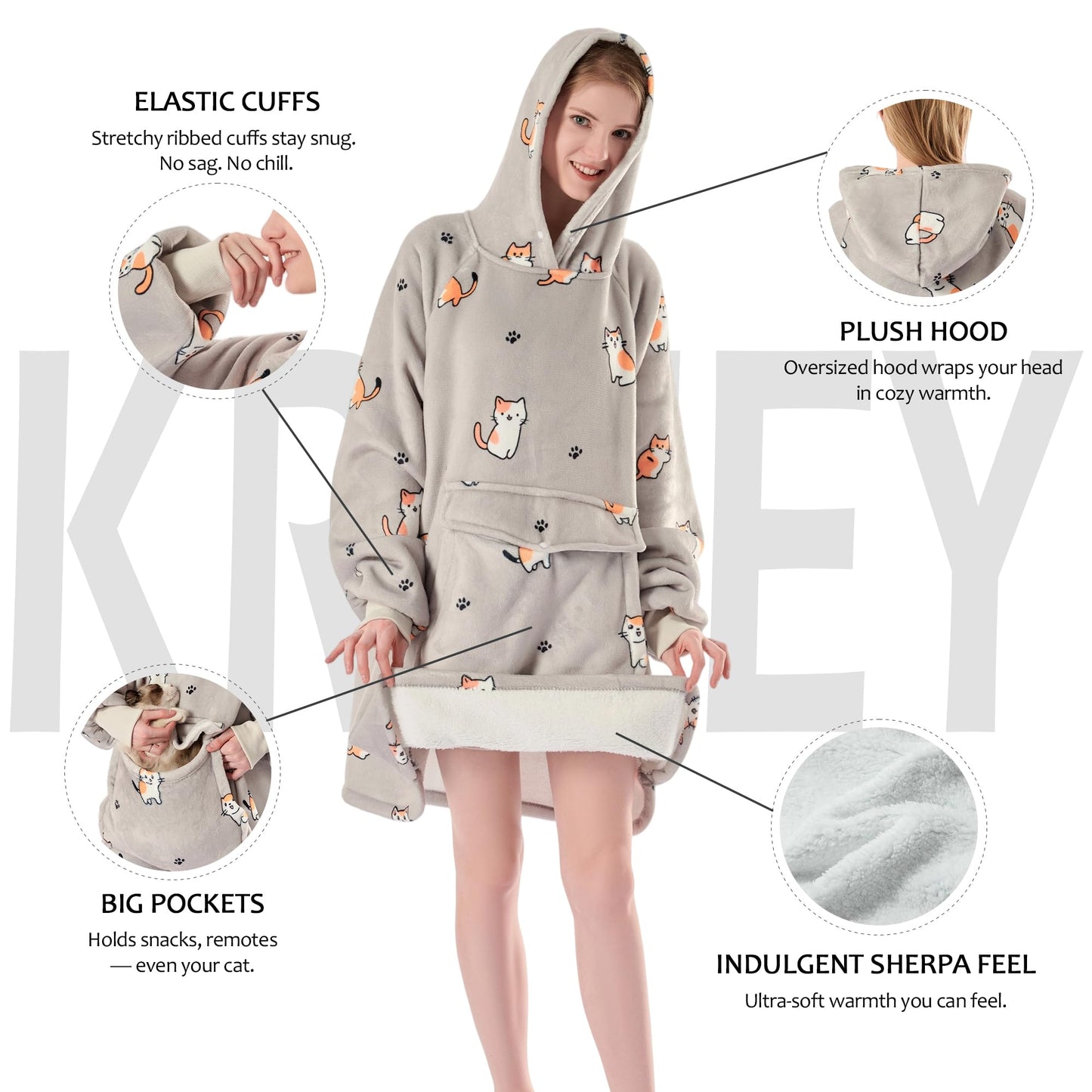Krifey Wearable Blanket Hoodie, Oversized Sherpa Fleece Sweatshirt with Giant Pocket, Birthday Gifts for Women, Warm Christmas Gift for Mom, Wife, or Girlfriend
