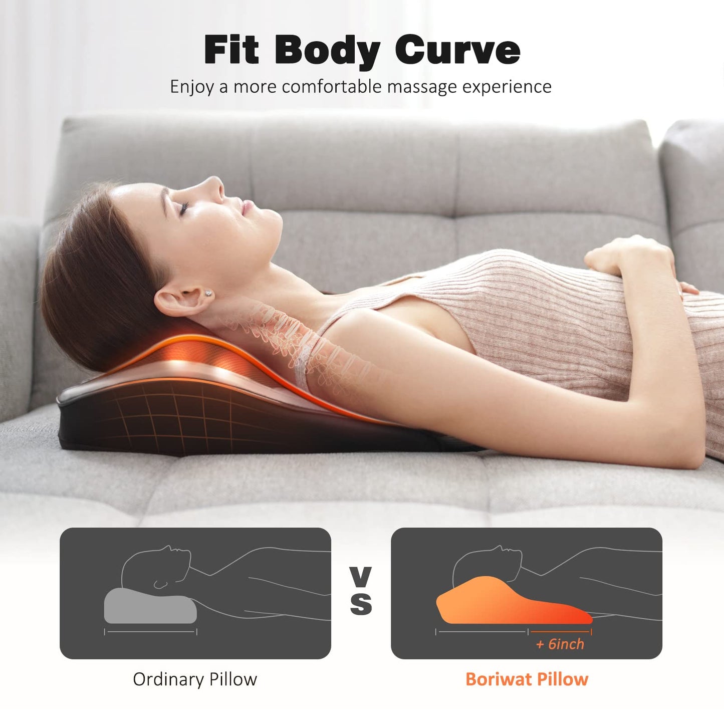 Boriwat Back Massager with Heat, 3D Kneading Massage Pillow for Back, Neck, Shoulder, Leg Pain Relief Deep Tissue, Gifts for Women Men Mom Dad
