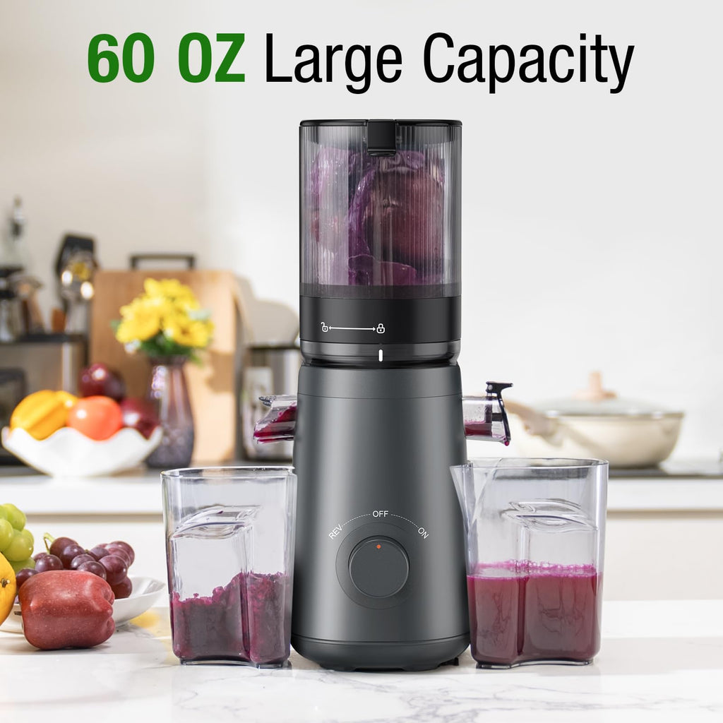 Juicer Machines, TUUMIIST Cold Press Juicer with 5.3" Extra Large Feed Chute Fit Whole Fruits & Vegetables Easy to Clean, High Juice Yield, BPA Free (Black)