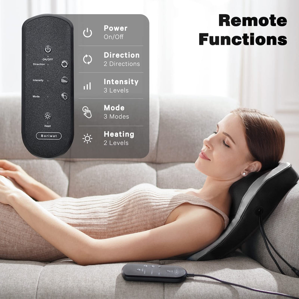 Boriwat Back Massager with Heat, 3D Kneading Massage Pillow for Back, Neck, Shoulder, Leg Pain Relief Deep Tissue, Gifts for Women Men Mom Dad