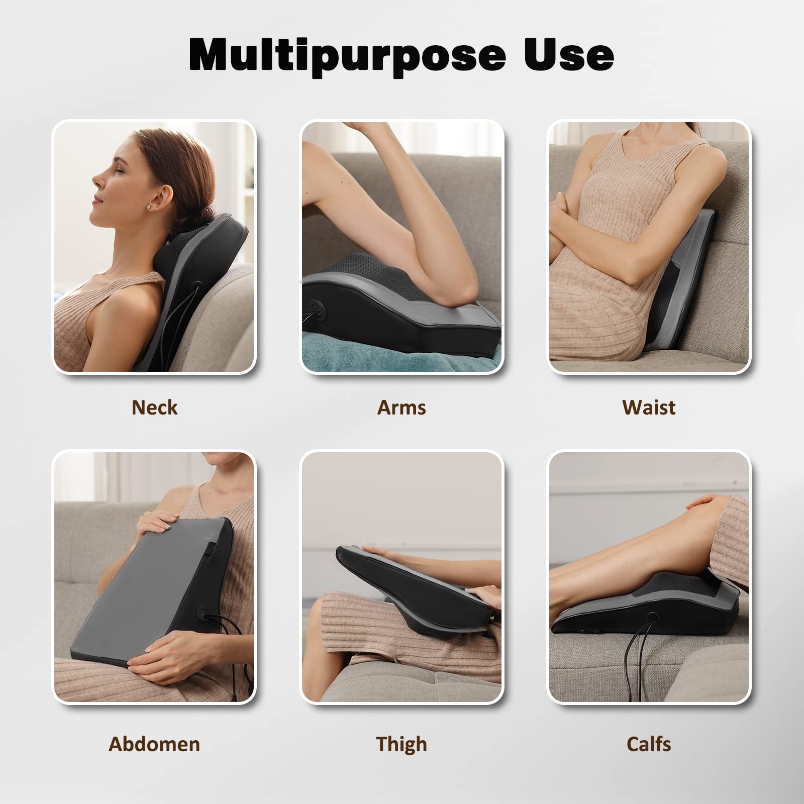 Boriwat Back Massager with Heat, 3D Kneading Massage Pillow for Back, Neck, Shoulder, Leg Pain Relief Deep Tissue, Gifts for Women Men Mom Dad