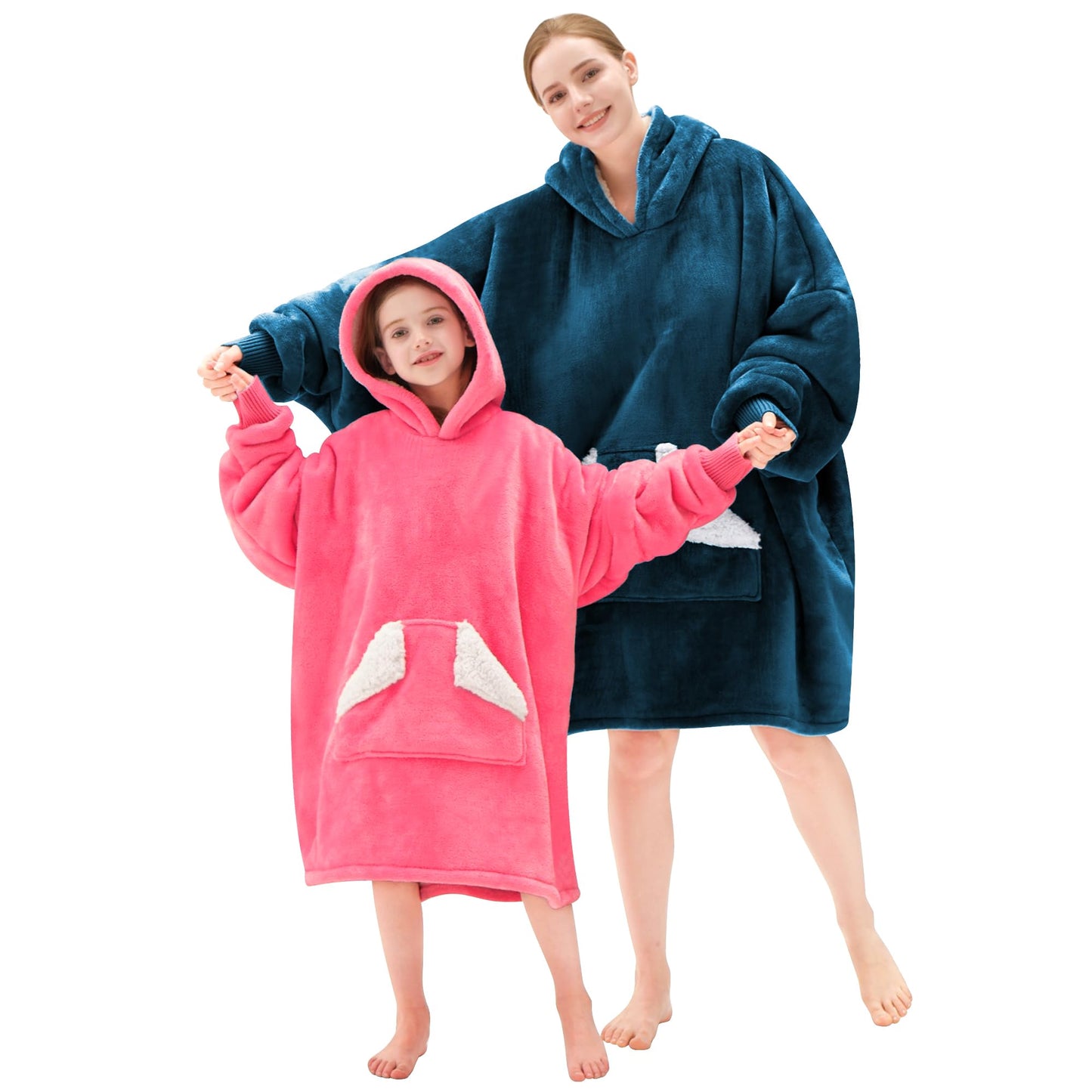 Touchat Wearable Blanket Hoodie, Oversized Sherpa Fleece Sweatshirt Blanket with Giant Hood Pocket and Sleeves for Adult, Warm & Cozy Grey Blanket Gifts for Women