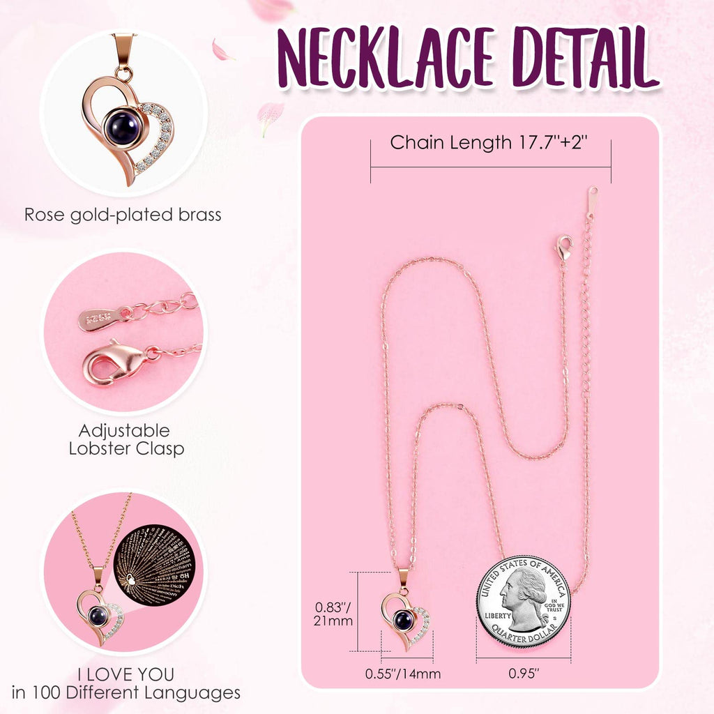 ADDWel Rose Gifts for Women Birthday Christmas - Preserved Real Roses Forever Red Flowers with I Love You in 100 Languages Necklace and Cute Moss Bear for Girlfriend Wife Mom Grandma