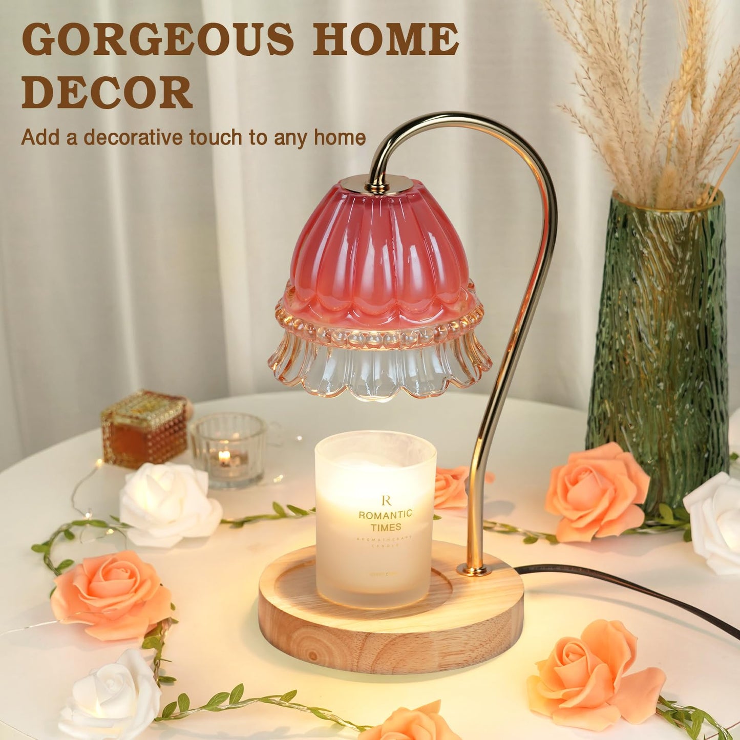 Flower Candle Warmer Lamp with Timer, Dimmable Candle Lamp Warmer, Christmas Birthday Gift for Women Mom, House Warming for New Home Decor, Lotus Wax Melt Warmer for Jar Candles