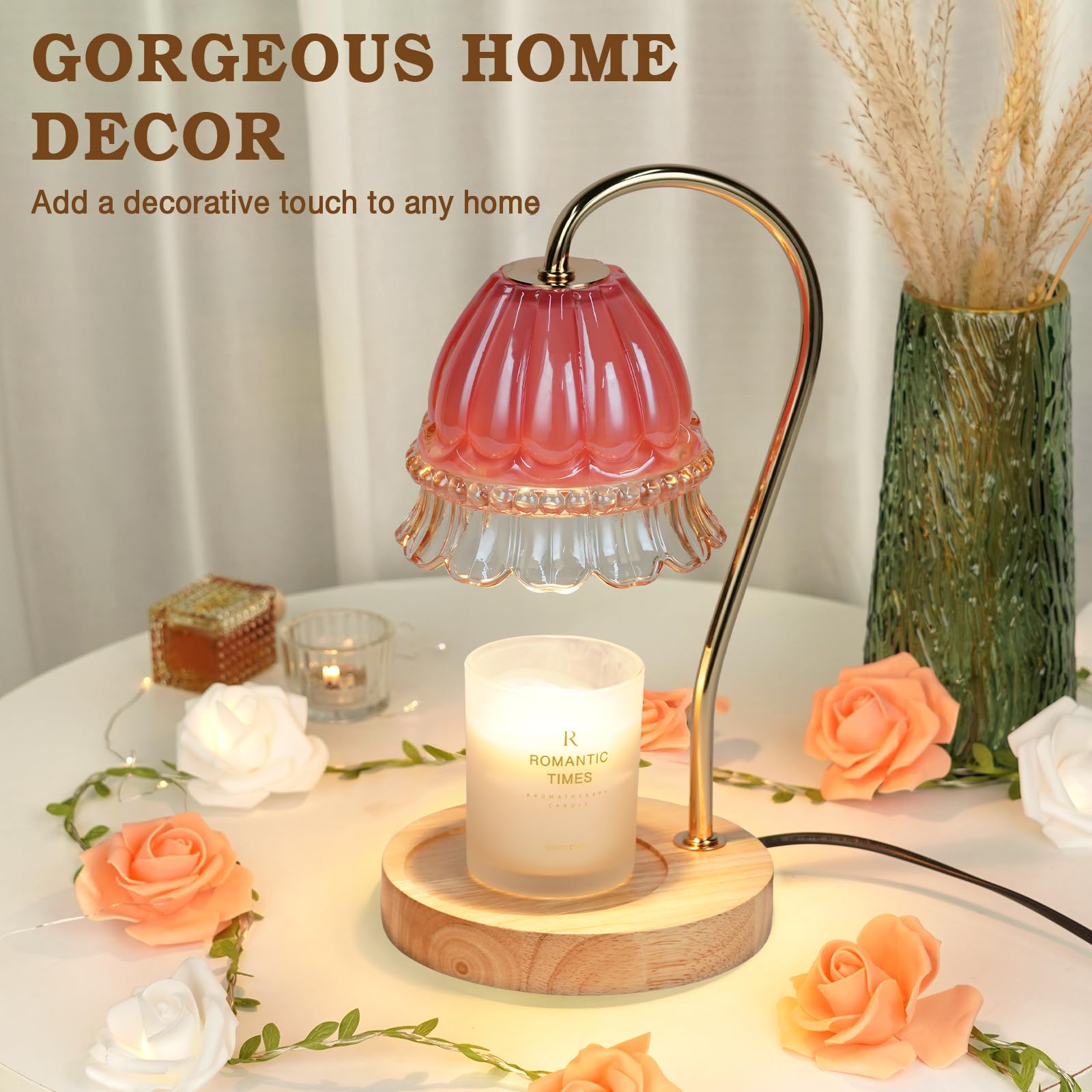 Flower Candle Warmer Lamp with Timer, Dimmable Candle Lamp Warmer, Christmas Birthday Gift for Women Mom, House Warming for New Home Decor, Lotus Wax Melt Warmer for Jar Candles