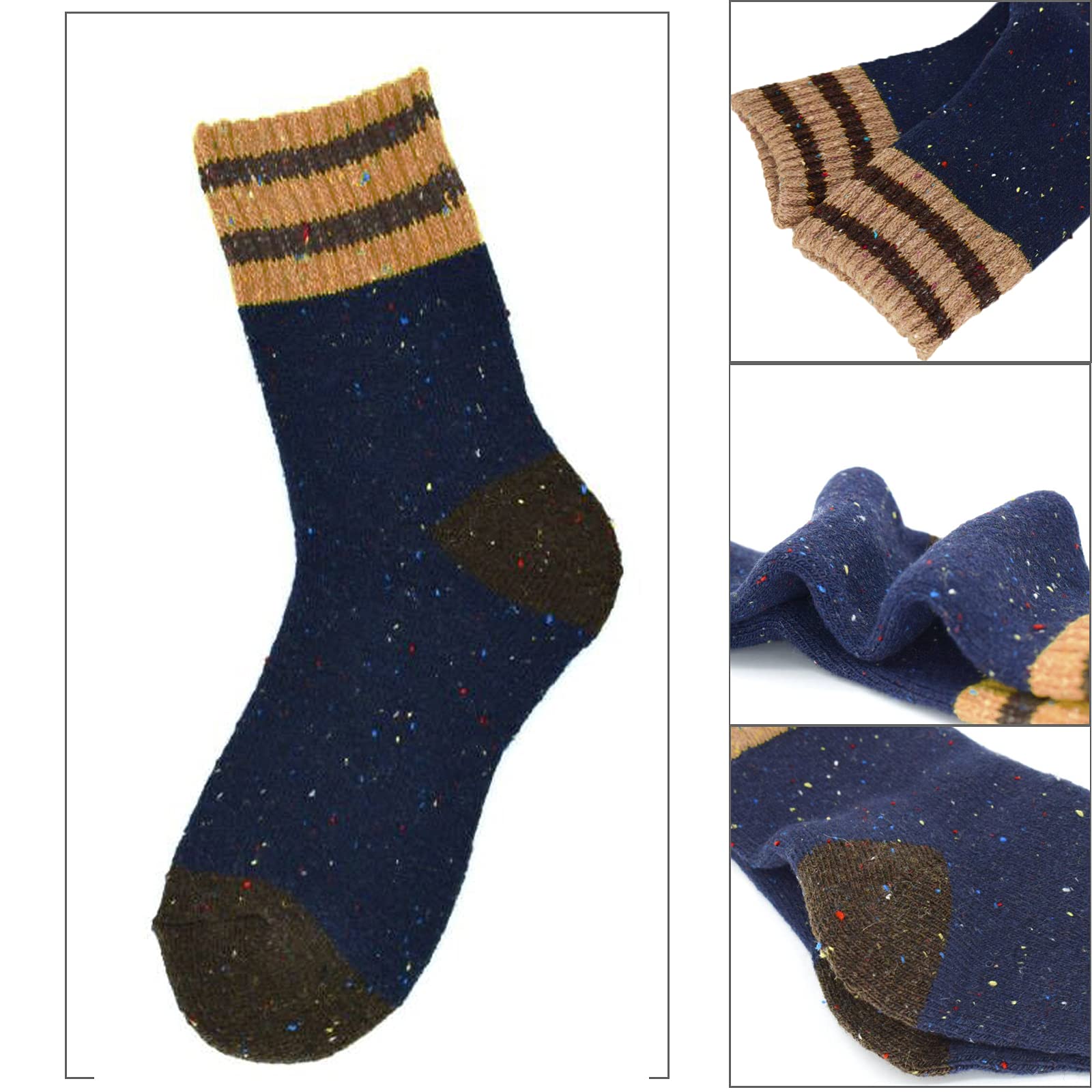 YZKKE 5Pack Womens Vintage Winter Soft Warm Thick Cold Knit Wool Crew Socks, Multicolor, free size