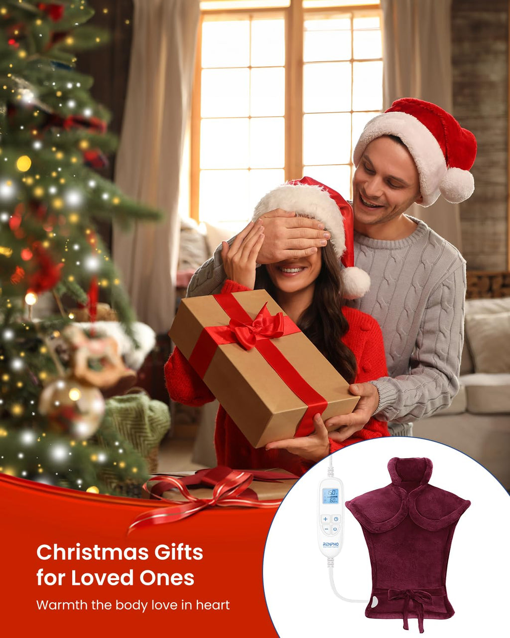 RENPHO Electric Heating Pad for Back, Birthday Christmas Gifts for Women Men Mom Dad Elderly, FSA Eligible Items Only List, Large Heat Pad for Neck Shoulders, 24"x33", ETL Certified, Gray