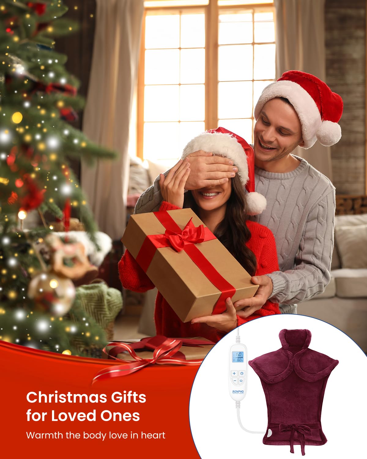 RENPHO Electric Heating Pad for Back, Birthday Christmas Gifts for Women Men Mom Dad Elderly, FSA Eligible Items Only List, Large Heat Pad for Neck Shoulders, 24"x33", ETL Certified, Gray