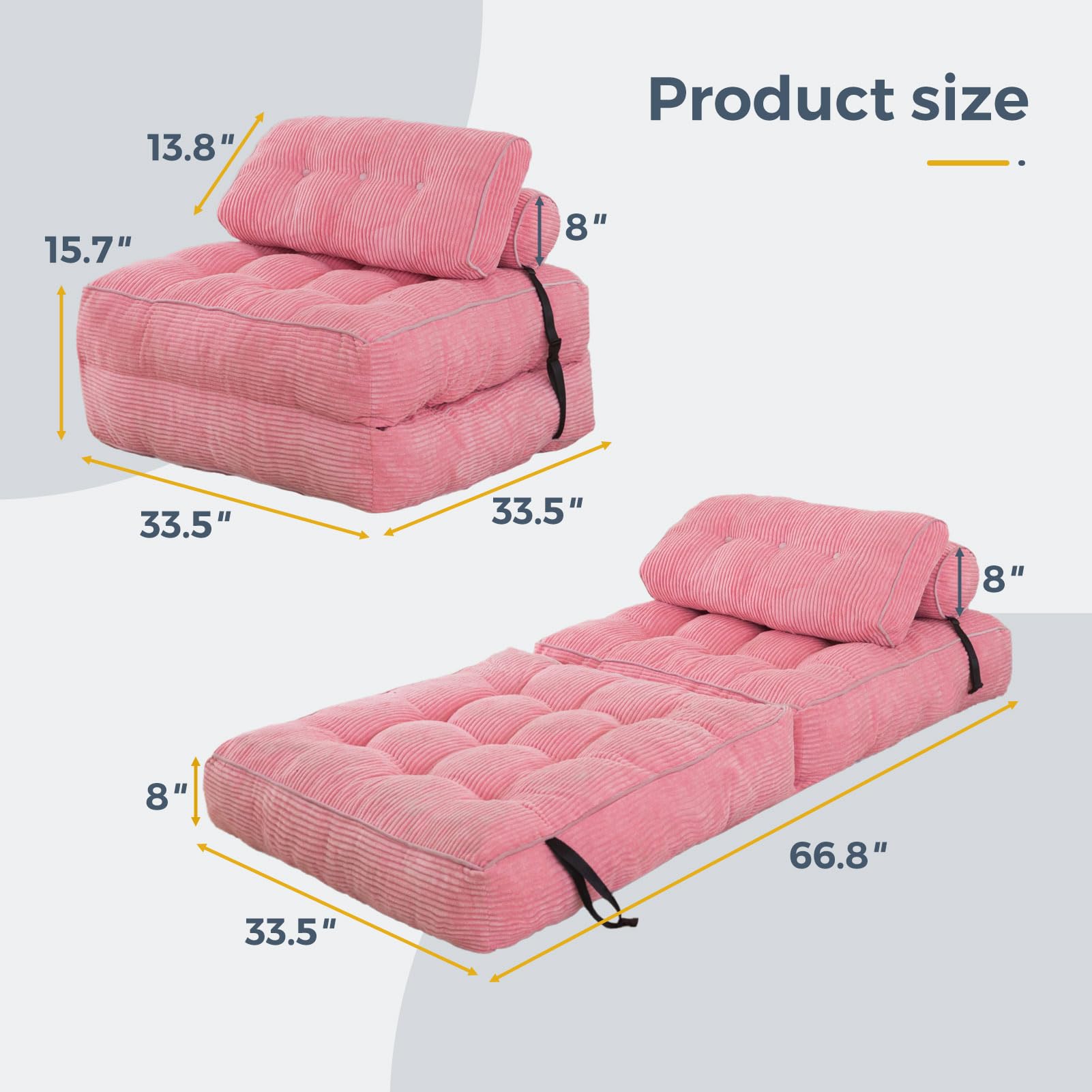 MAXYOYO Folding Sofa Bed, Convertible Sleeper Chair with Pillow Foldable Mattress with Back Support, Portable Fold Out Chair Bed Comfy Floor Sofa Lounge for Living Room Bedroom, Dark Grey, Single