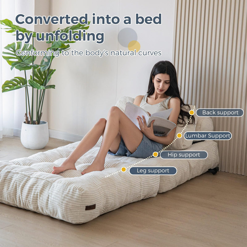 MAXYOYO Folding Sofa Bed, Convertible Sleeper Chair with Pillow Foldable Mattress with Back Support, Portable Fold Out Chair Bed Comfy Floor Sofa Lounge for Living Room Bedroom, Dark Grey, Single