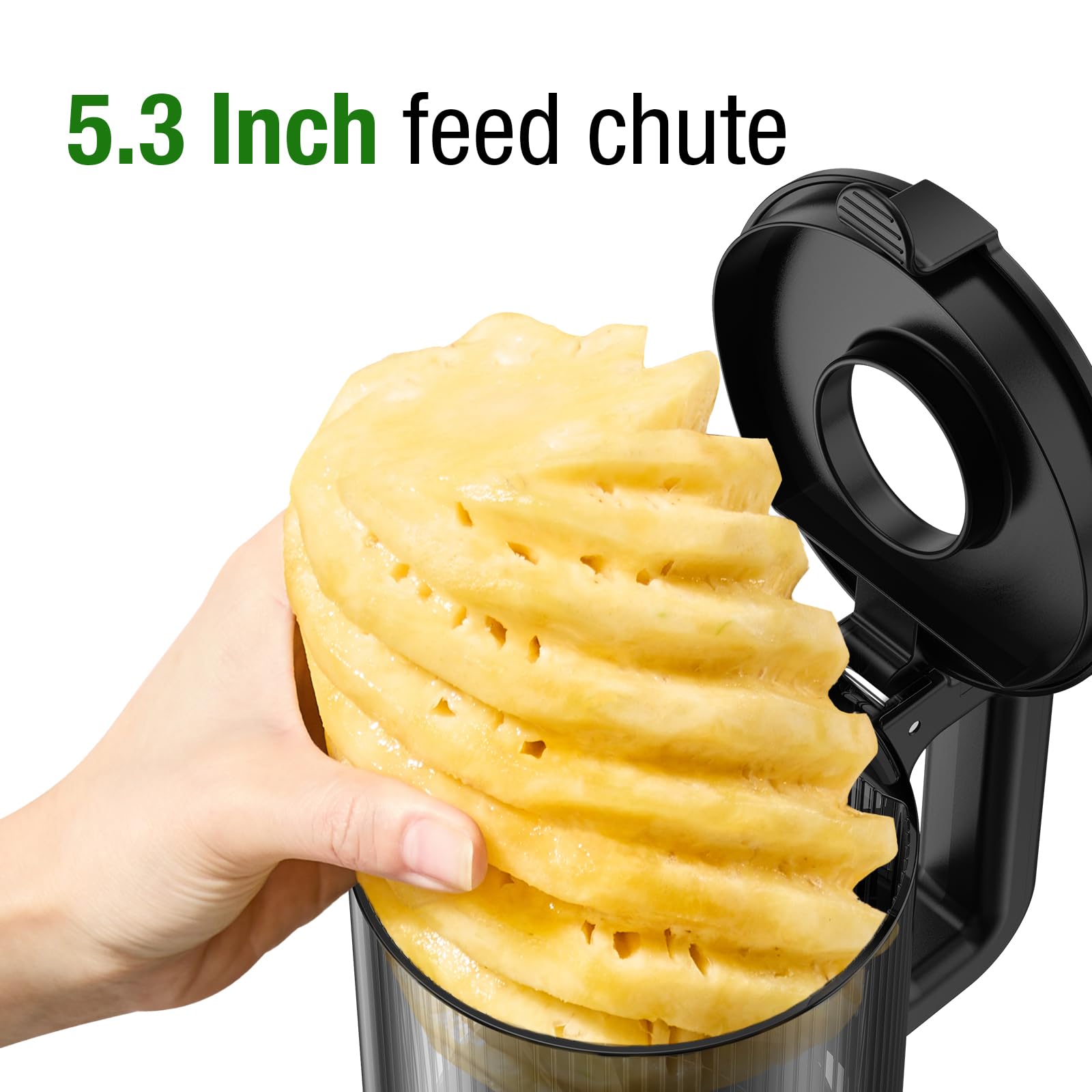 Juicer Machines, TUUMIIST Cold Press Juicer with 5.3" Extra Large Feed Chute Fit Whole Fruits & Vegetables Easy to Clean, High Juice Yield, BPA Free (Black)