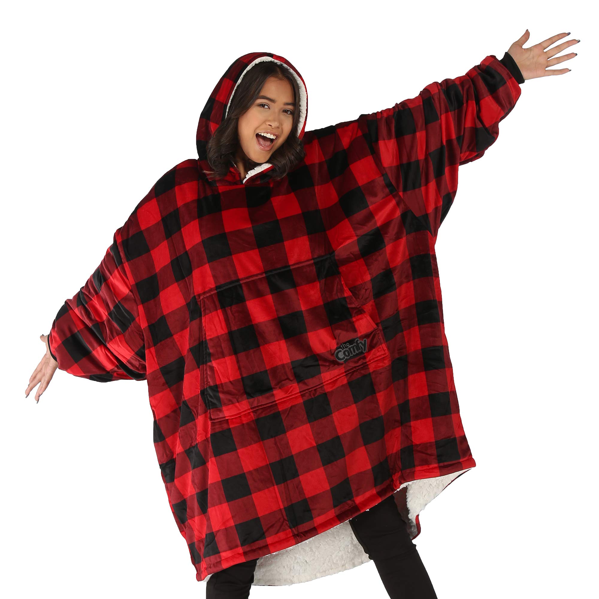 THE COMFY Original | Sherpa Lined Microfiber Fleece Wearable Blanket, Oversized Design with Hood and Pocket from Shark Tank