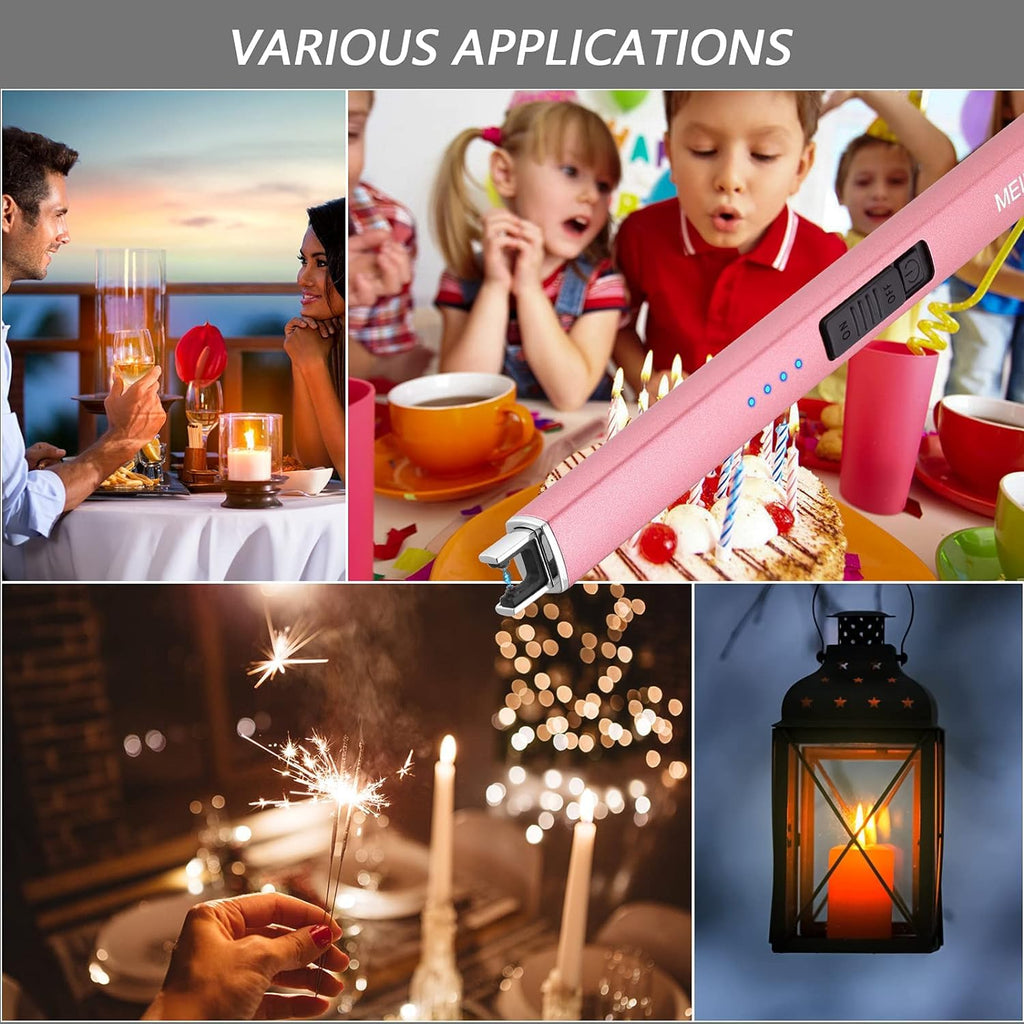 MEIRUBY Electric Candle Lighter, Christmas Stocking Stuffers Gifts for Women Mom Men Wife Sister, USB Arc Rechargeable Windproof Long Lighter for Candle BBQ Housewarming Birthday Gifts Idals