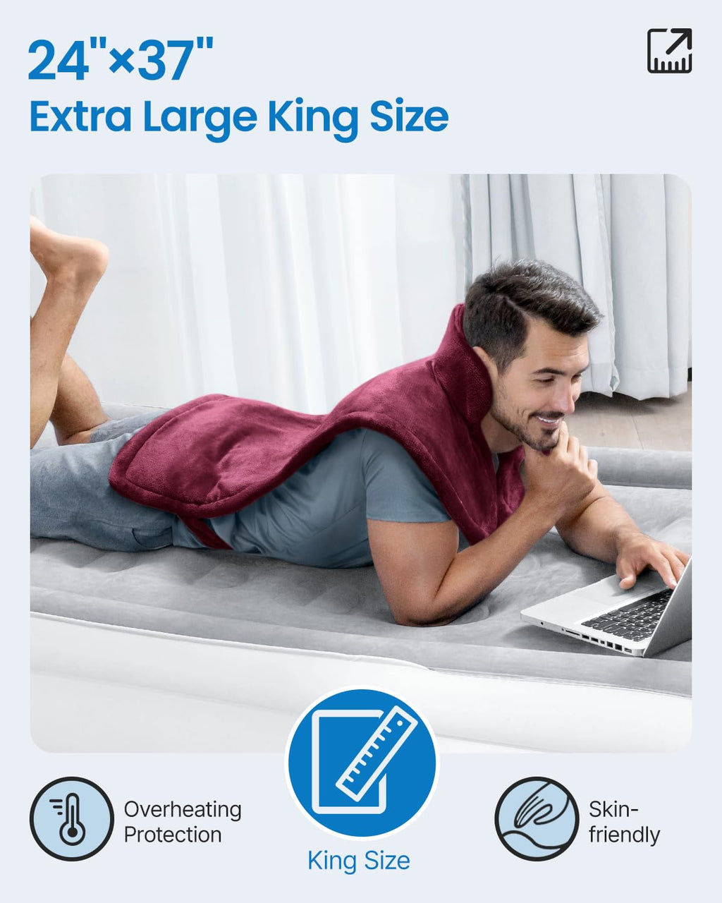 RENPHO Electric Heating Pad for Back, Birthday Christmas Gifts for Women Men Mom Dad Elderly, FSA Eligible Items Only List, Large Heat Pad for Neck Shoulders, 24"x33", ETL Certified, Gray