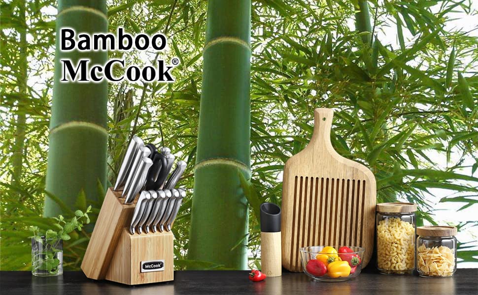 McCook® Knife Sets, German Stainless Steel Kitchen Knife Block Sets with Built-in Sharpener