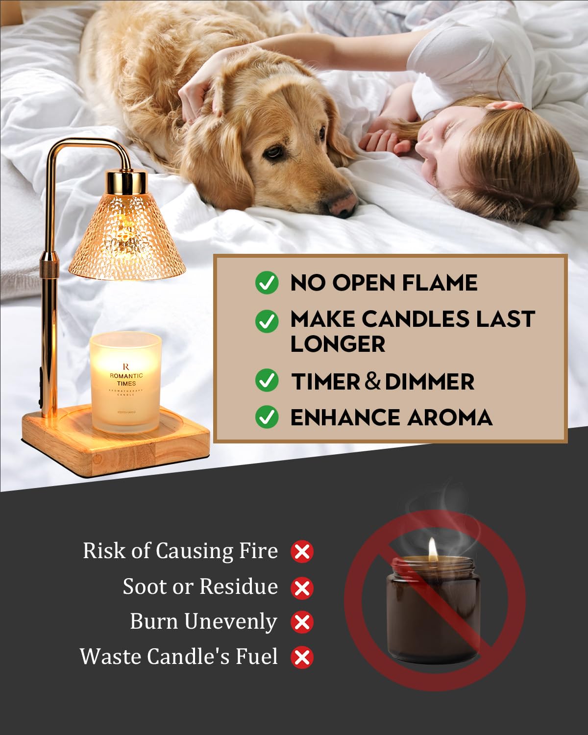 Flower Candle Warmer Lamp with Timer, Dimmable Candle Lamp Warmer, Christmas Birthday Gift for Women Mom, House Warming for New Home Decor, Lotus Wax Melt Warmer for Jar Candles