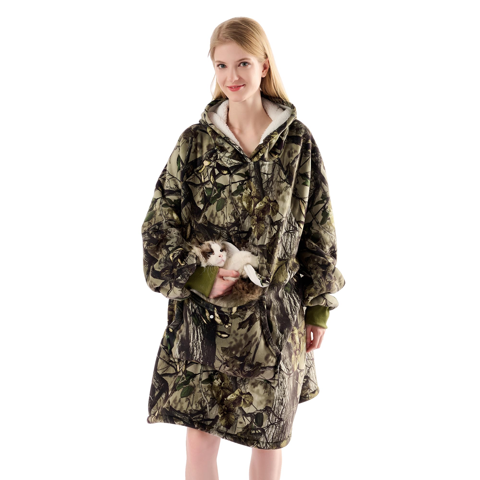 Krifey Wearable Blanket Hoodie, Oversized Sherpa Fleece Sweatshirt with Giant Pocket, Birthday Gifts for Women, Warm Christmas Gift for Mom, Wife, or Girlfriend