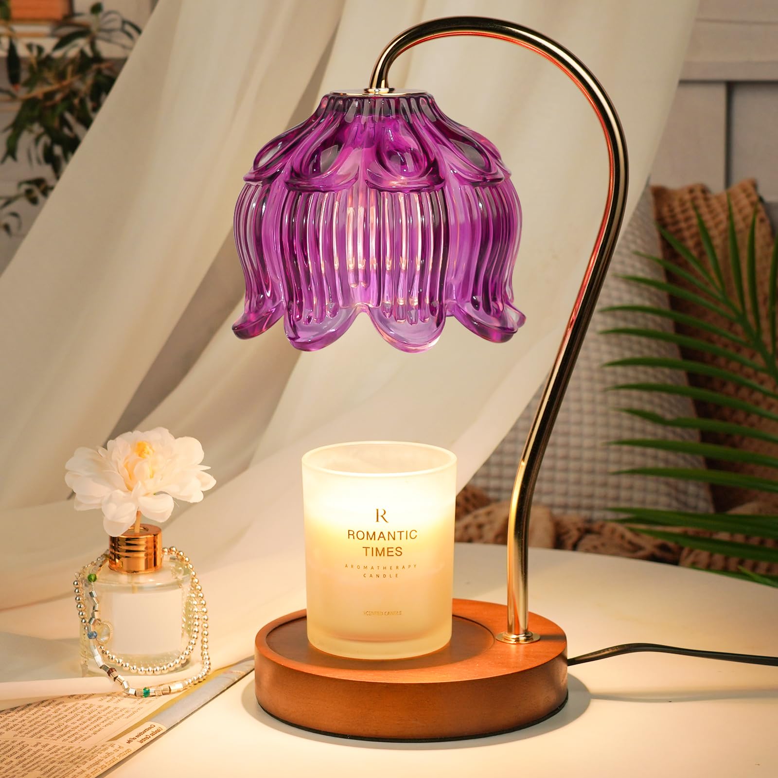 Flower Candle Warmer Lamp with Timer, Dimmable Candle Lamp Warmer, Christmas Birthday Gift for Women Mom, House Warming for New Home Decor, Lotus Wax Melt Warmer for Jar Candles