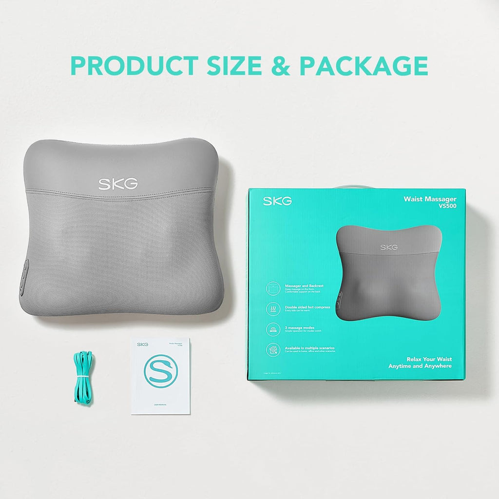 SKG Back Massager for Pain Relief Deep Tissue Cordless Back and Neck Massager Pillow with Dual Sided Heat VS500 Gifts for Men Women(Need to Restart After 15 min)