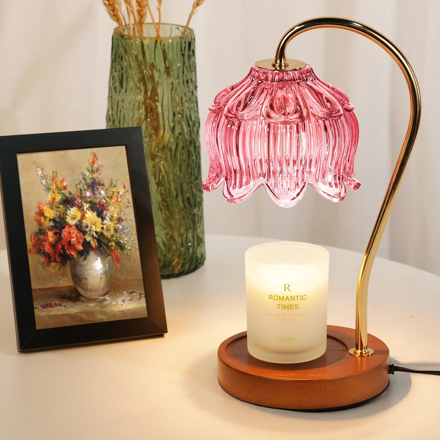 Flower Candle Warmer Lamp with Timer, Dimmable Candle Lamp Warmer, Christmas Birthday Gift for Women Mom, House Warming for New Home Decor, Lotus Wax Melt Warmer for Jar Candles