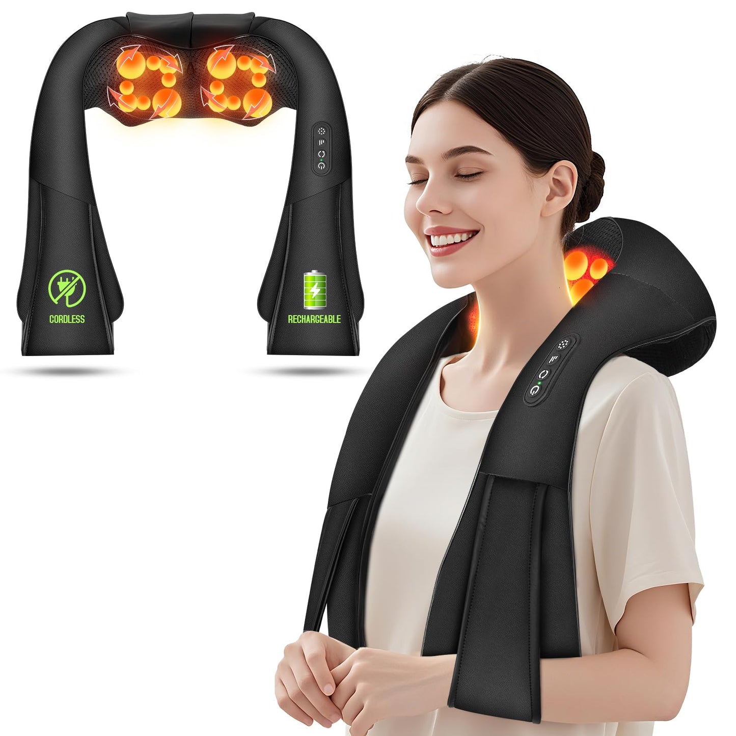 AERLANG Shiatsu Back and Neck Massager, Back Massager Deep Tissue Kneading Neck and Shoulder Massage with Heat, Electric Massage Pillow Fathers Day Gift Ideas from Daughter Son(NOT Cordless)