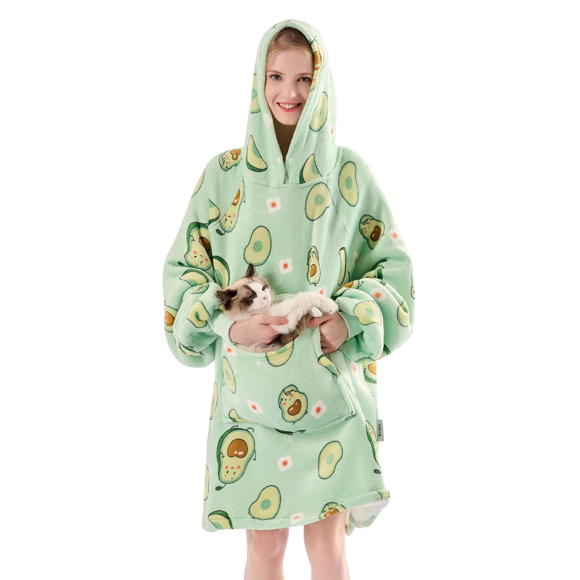 Krifey Wearable Blanket Hoodie, Oversized Sherpa Fleece Sweatshirt with Giant Pocket, Birthday Gifts for Women, Warm Christmas Gift for Mom, Wife, or Girlfriend