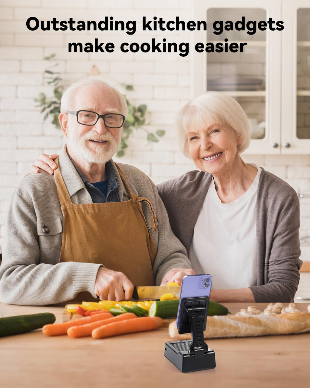 Gifts for Men Women - Cell Phone Stand with Bluetooth Speaker, Phone Holder with Charger (5000mAh), HD Surround Sound for Desk, Stocking Stuffers White Elephant Gift for Adults