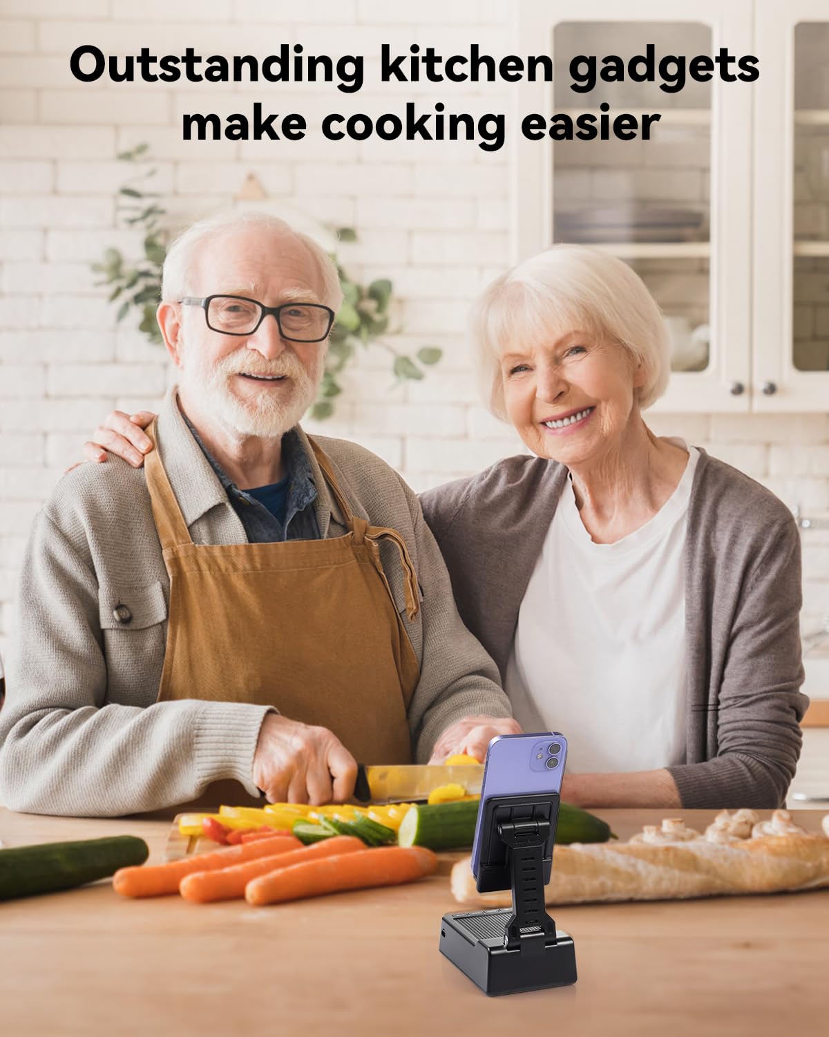 Gifts for Men Women - Cell Phone Stand with Bluetooth Speaker, Phone Holder with Charger (5000mAh), HD Surround Sound for Desk, Stocking Stuffers White Elephant Gift for Adults