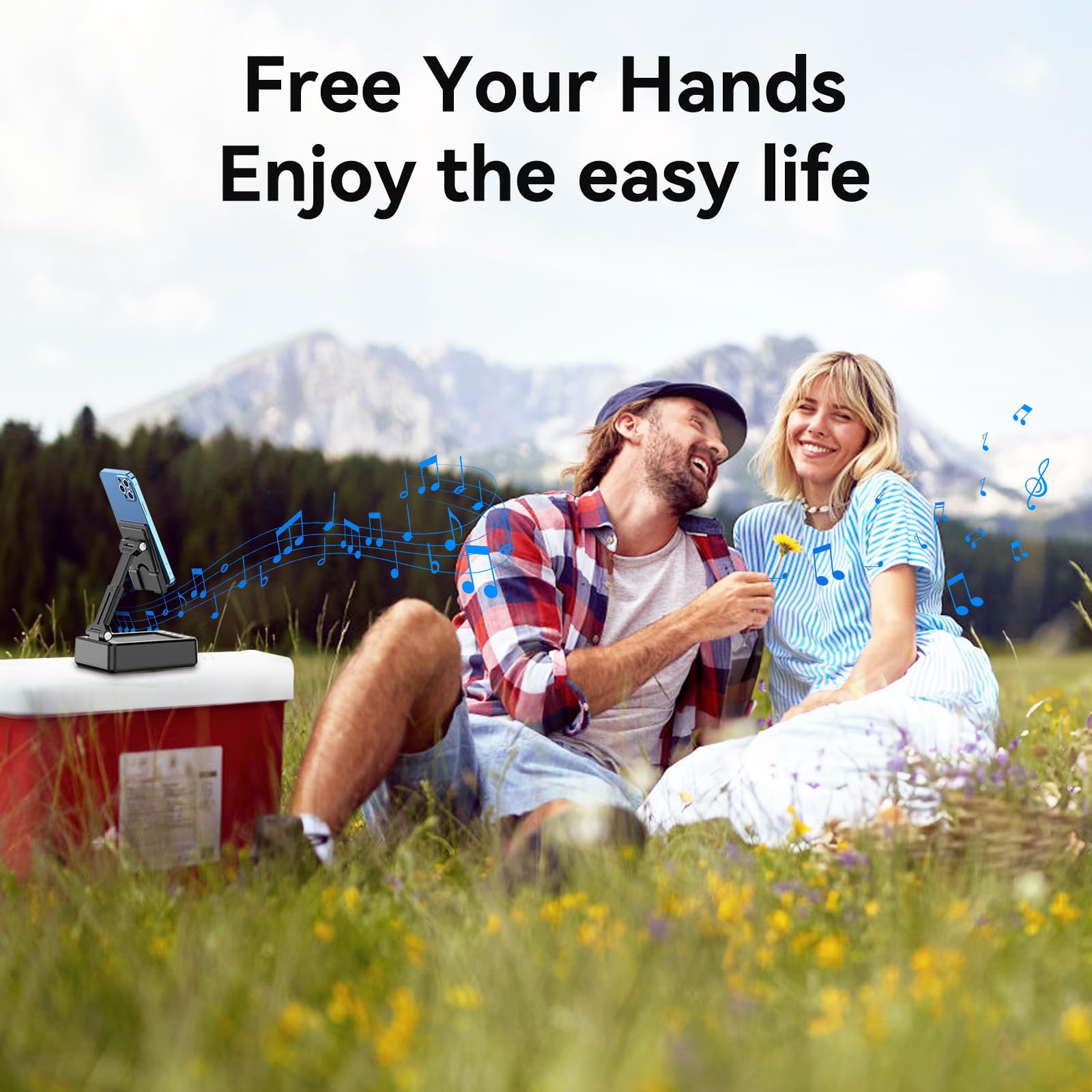 Gifts for Men Women - Cell Phone Stand with Bluetooth Speaker, Phone Holder with Charger (5000mAh), HD Surround Sound for Desk, Stocking Stuffers White Elephant Gift for Adults