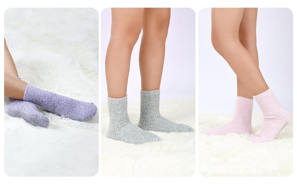 HUGSWEET 6 Pairs Thick Fuzzy Socks with Grip Cozy Non Slip Hospital Socks Home Fluffy Warm Slipper Socks Gifts for Women