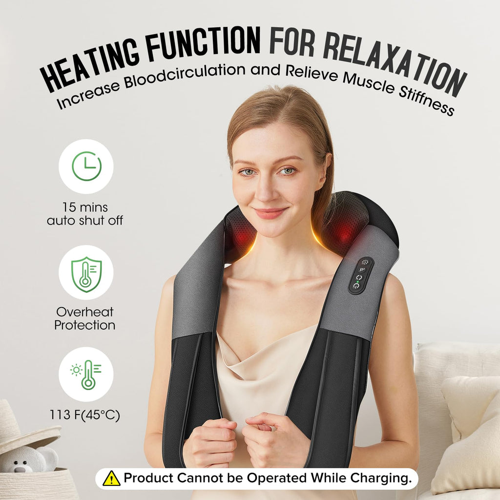 AERLANG Shiatsu Back and Neck Massager, Back Massager Deep Tissue Kneading Neck and Shoulder Massage with Heat, Electric Massage Pillow Fathers Day Gift Ideas from Daughter Son(NOT Cordless)