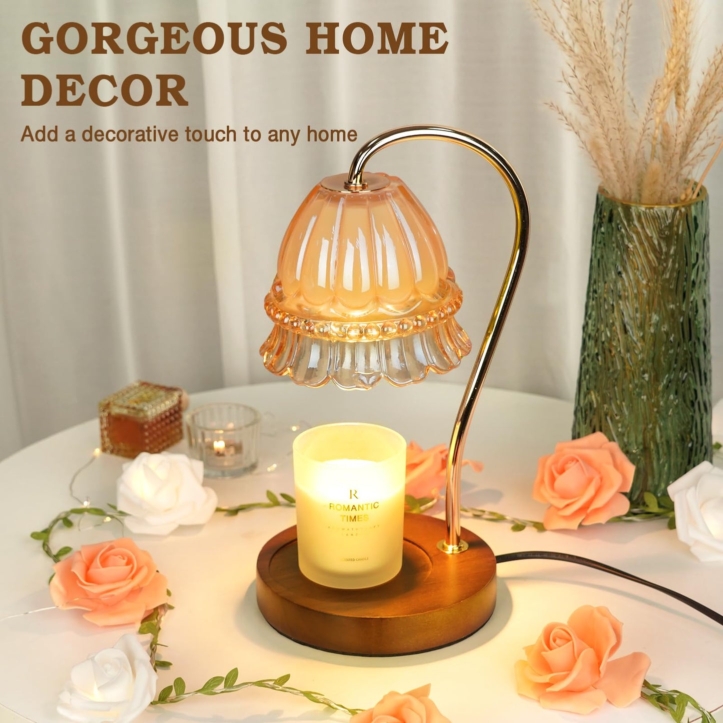 Flower Candle Warmer Lamp with Timer, Dimmable Candle Lamp Warmer, Christmas Birthday Gift for Women Mom, House Warming for New Home Decor, Lotus Wax Melt Warmer for Jar Candles