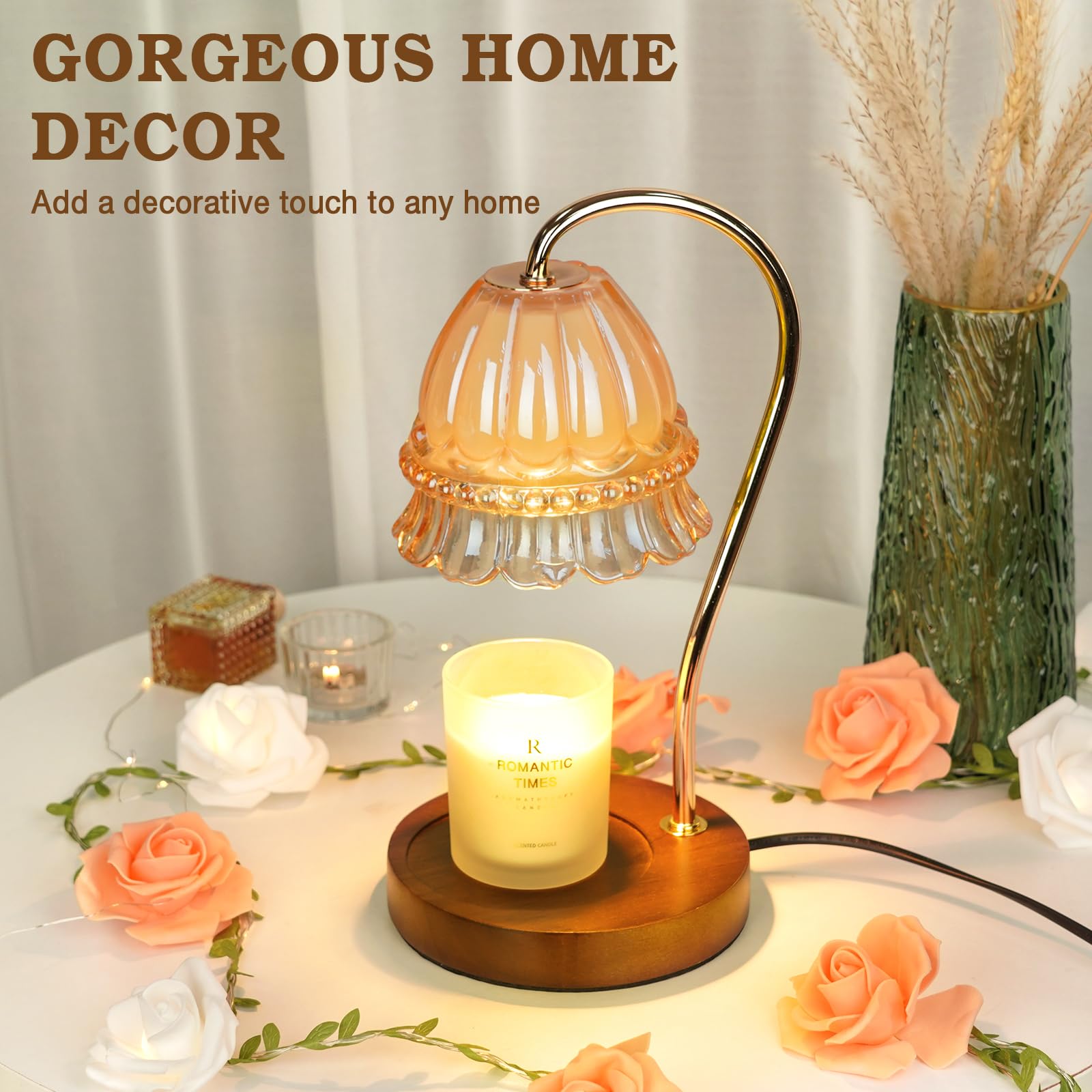 Flower Candle Warmer Lamp with Timer, Dimmable Candle Lamp Warmer, Christmas Birthday Gift for Women Mom, House Warming for New Home Decor, Lotus Wax Melt Warmer for Jar Candles
