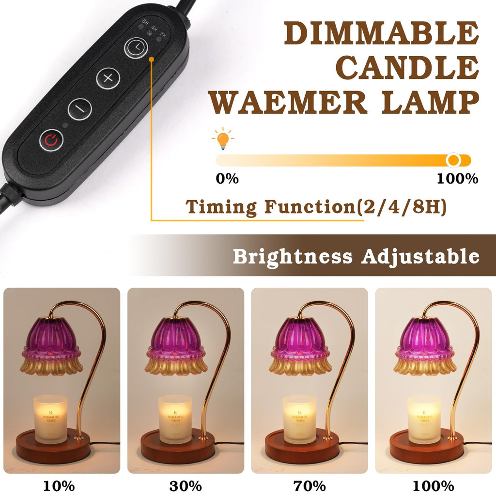 Flower Candle Warmer Lamp with Timer, Dimmable Candle Lamp Warmer, Christmas Birthday Gift for Women Mom, House Warming for New Home Decor, Lotus Wax Melt Warmer for Jar Candles