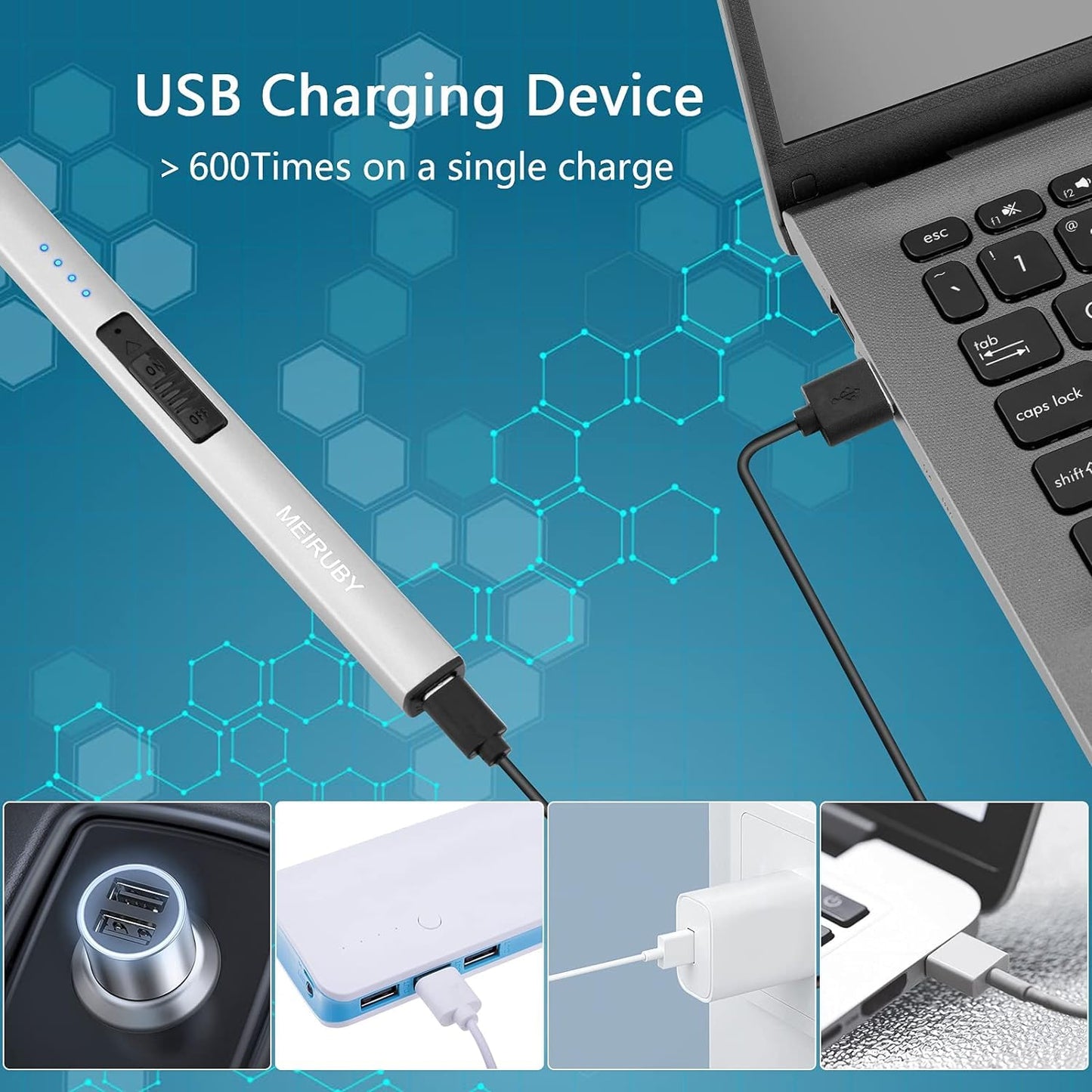 MEIRUBY Electric Candle Lighter, Christmas Stocking Stuffers Gifts for Women Mom Men Wife Sister, USB Arc Rechargeable Windproof Long Lighter for Candle BBQ Housewarming Birthday Gifts Idals