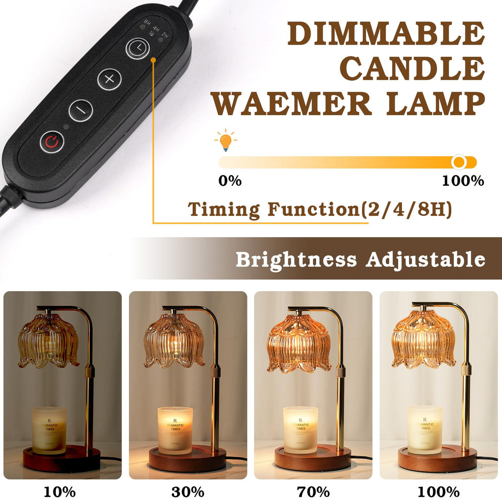 Flower Candle Warmer Lamp with Timer, Dimmable Candle Lamp Warmer, Christmas Birthday Gift for Women Mom, House Warming for New Home Decor, Lotus Wax Melt Warmer for Jar Candles
