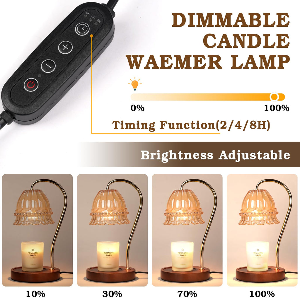 Flower Candle Warmer Lamp with Timer, Dimmable Candle Lamp Warmer, Christmas Birthday Gift for Women Mom, House Warming for New Home Decor, Lotus Wax Melt Warmer for Jar Candles