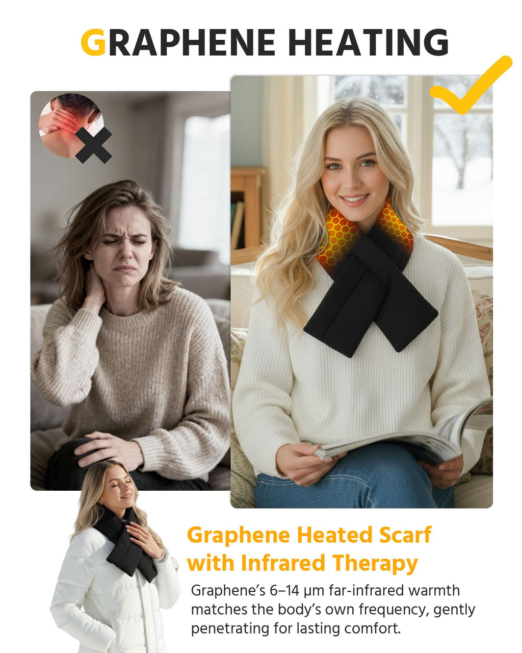 Wulcea Graphene Heated Scarf for Men Women 5V2A 6000mAh Fast Heating Long-Lasting Compact Battery