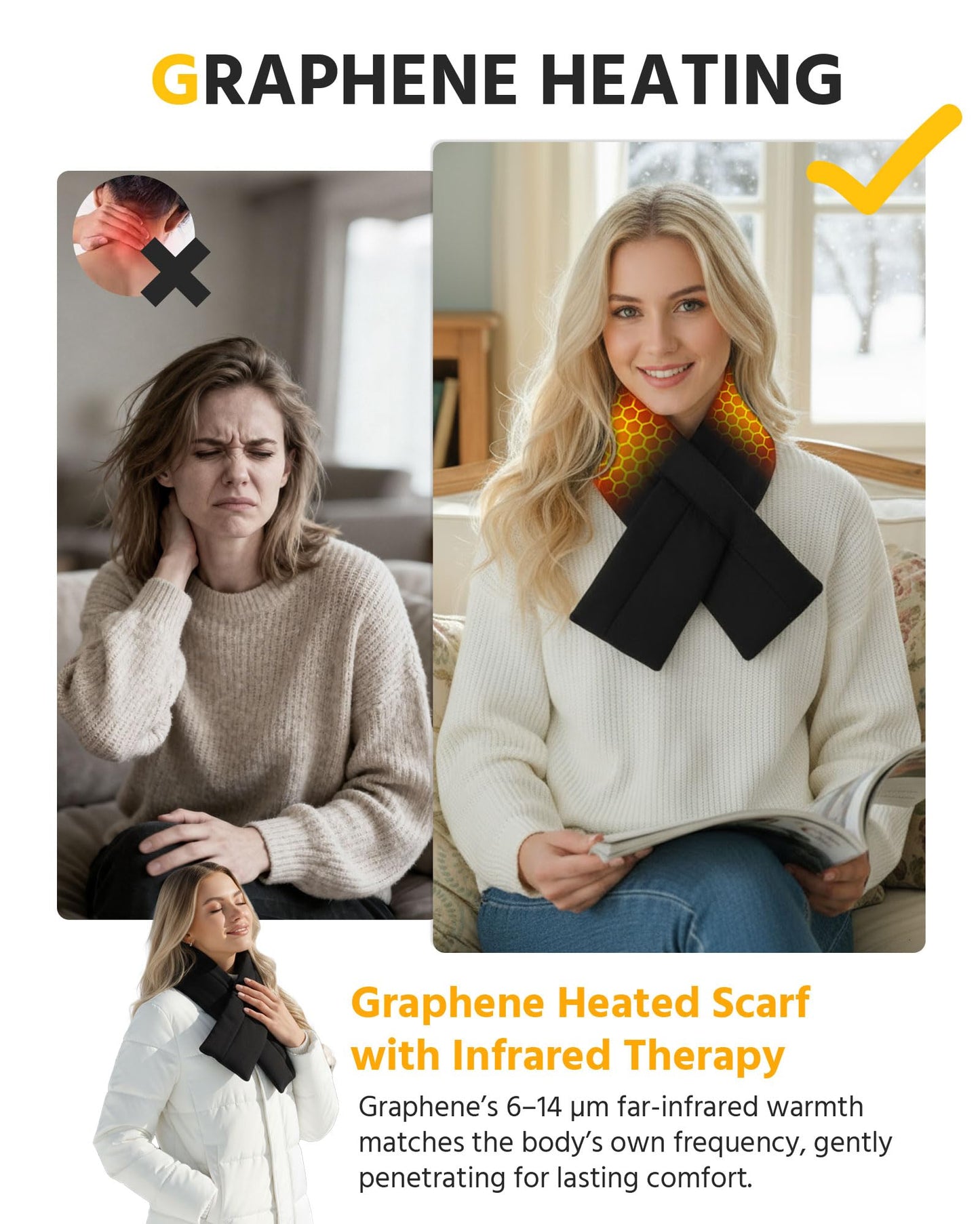 Wulcea Graphene Heated Scarf for Men Women 5V2A 6000mAh Fast Heating Long-Lasting Compact Battery