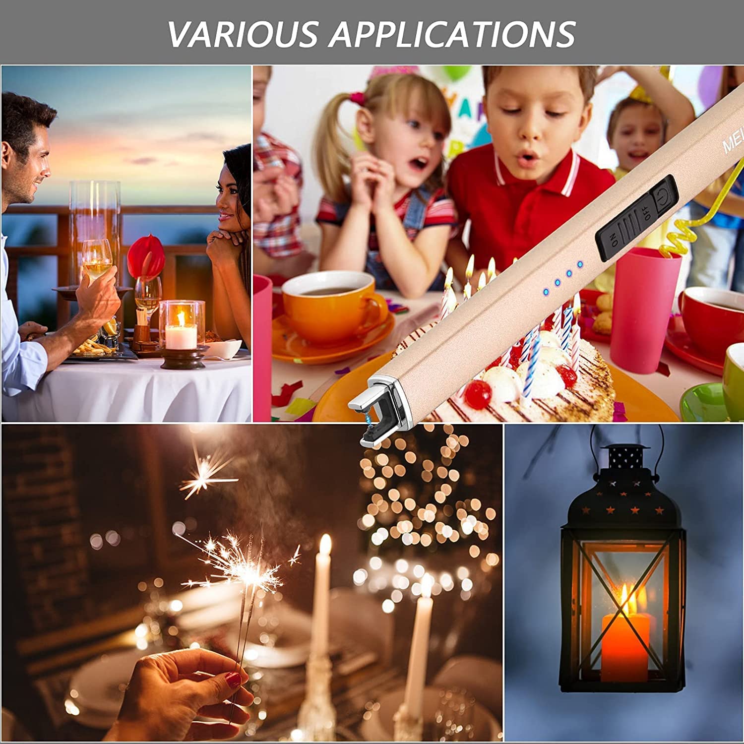 MEIRUBY Electric Candle Lighter, Christmas Stocking Stuffers Gifts for Women Mom Men Wife Sister, USB Arc Rechargeable Windproof Long Lighter for Candle BBQ Housewarming Birthday Gifts Idals