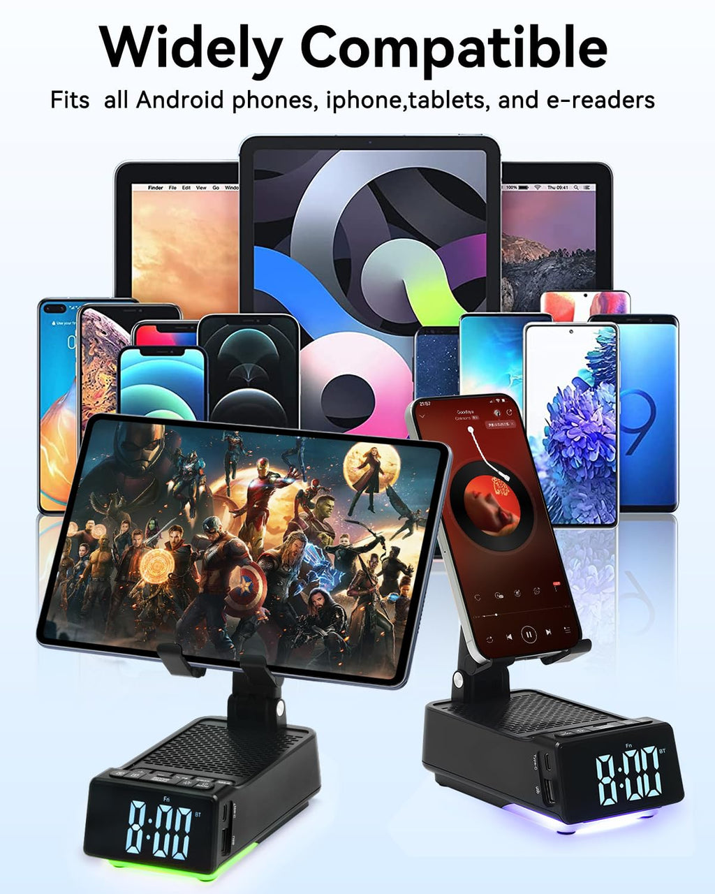 Gifts for Men Women - Cell Phone Stand with Bluetooth Speaker, Phone Holder with Charger (5000mAh), HD Surround Sound for Desk, Stocking Stuffers White Elephant Gift for Adults