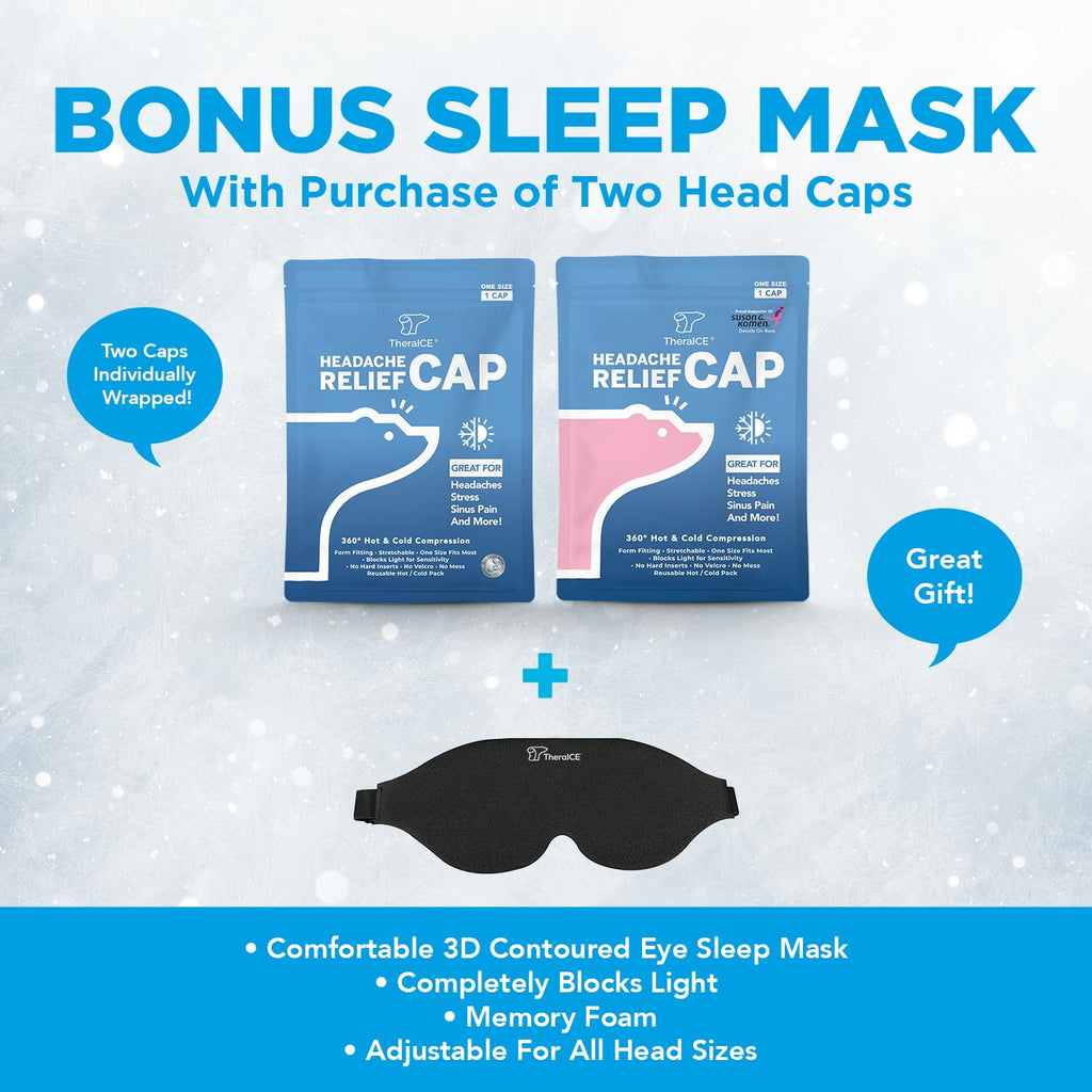 TheraICE Headache Relief Cap, Migraine Ice Pack Mask Products, Women Cooling Gel Hat, Face Cold Compress Head Wrap for Her Stress. Great Birthday Gift for Mom, Sister, Grandma, Girlfriend, & Teacher