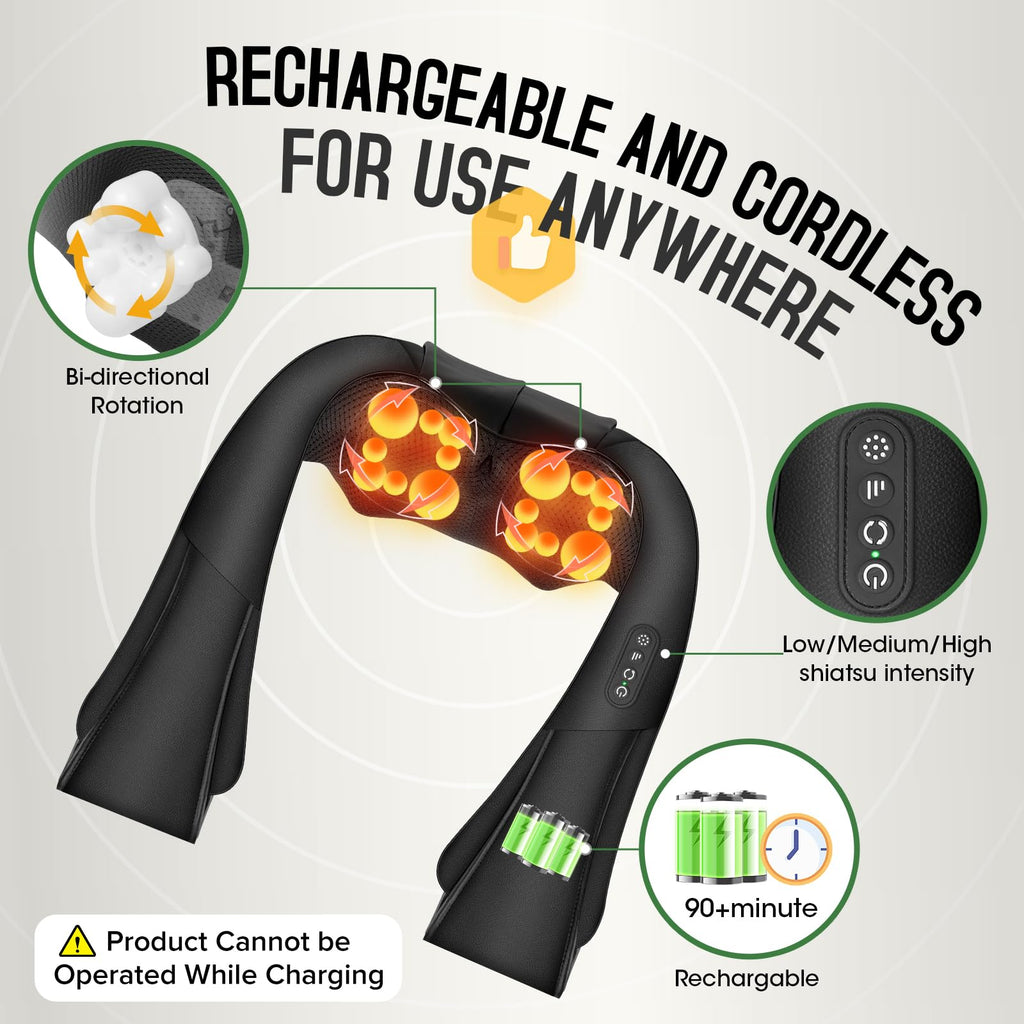 AERLANG Shiatsu Back and Neck Massager, Back Massager Deep Tissue Kneading Neck and Shoulder Massage with Heat, Electric Massage Pillow Fathers Day Gift Ideas from Daughter Son(NOT Cordless)