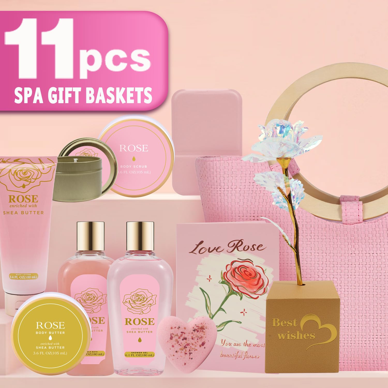 spa luxetique Gift Baskets for Women, Spa Gifts for Women - 10pcs Lavender Sets with Body Lotion, Bubble Bath, Relaxing Bath Sets, Birthday Christmas Gifts for Her