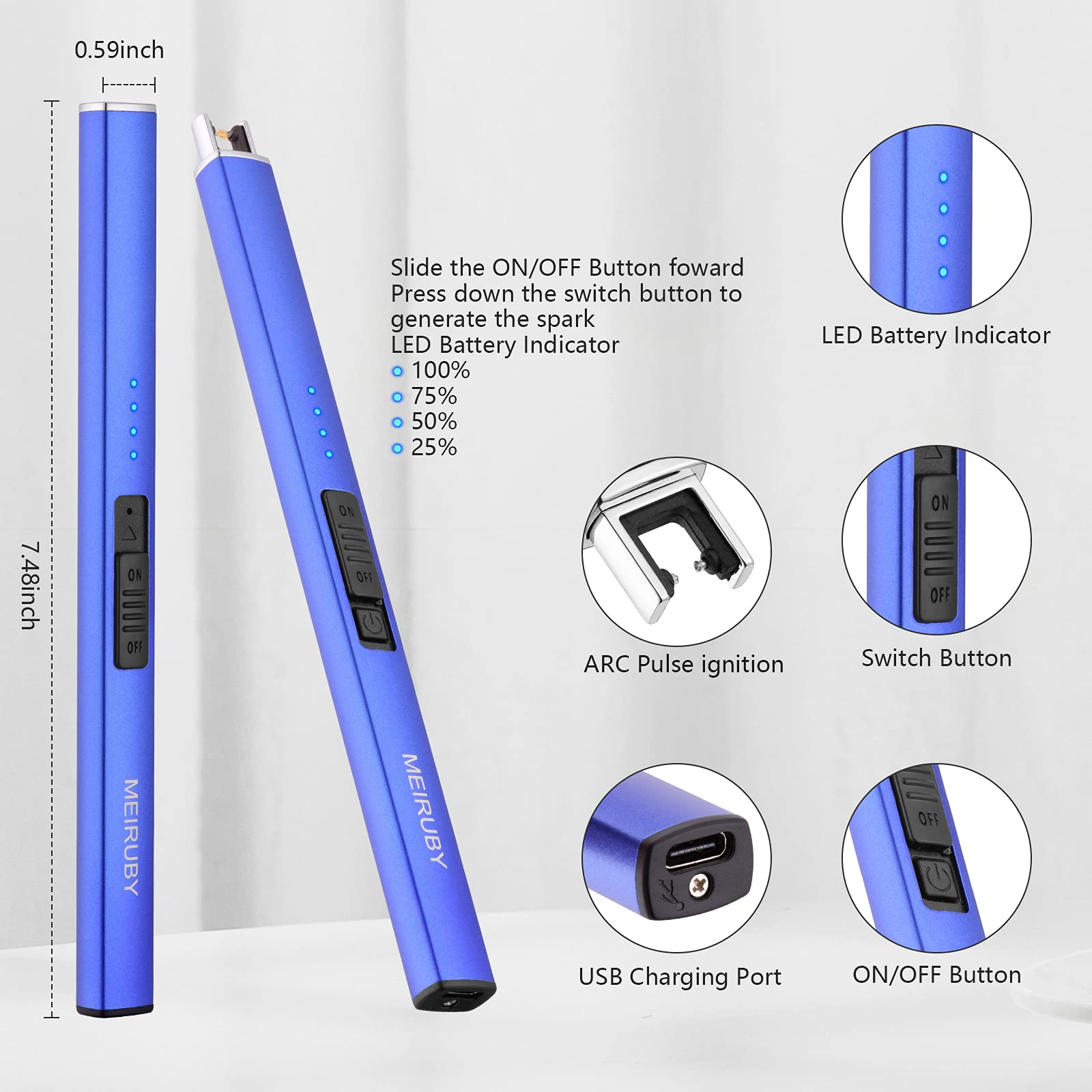 MEIRUBY Electric Candle Lighter, Christmas Stocking Stuffers Gifts for Women Mom Men Wife Sister, USB Arc Rechargeable Windproof Long Lighter for Candle BBQ Housewarming Birthday Gifts Idals