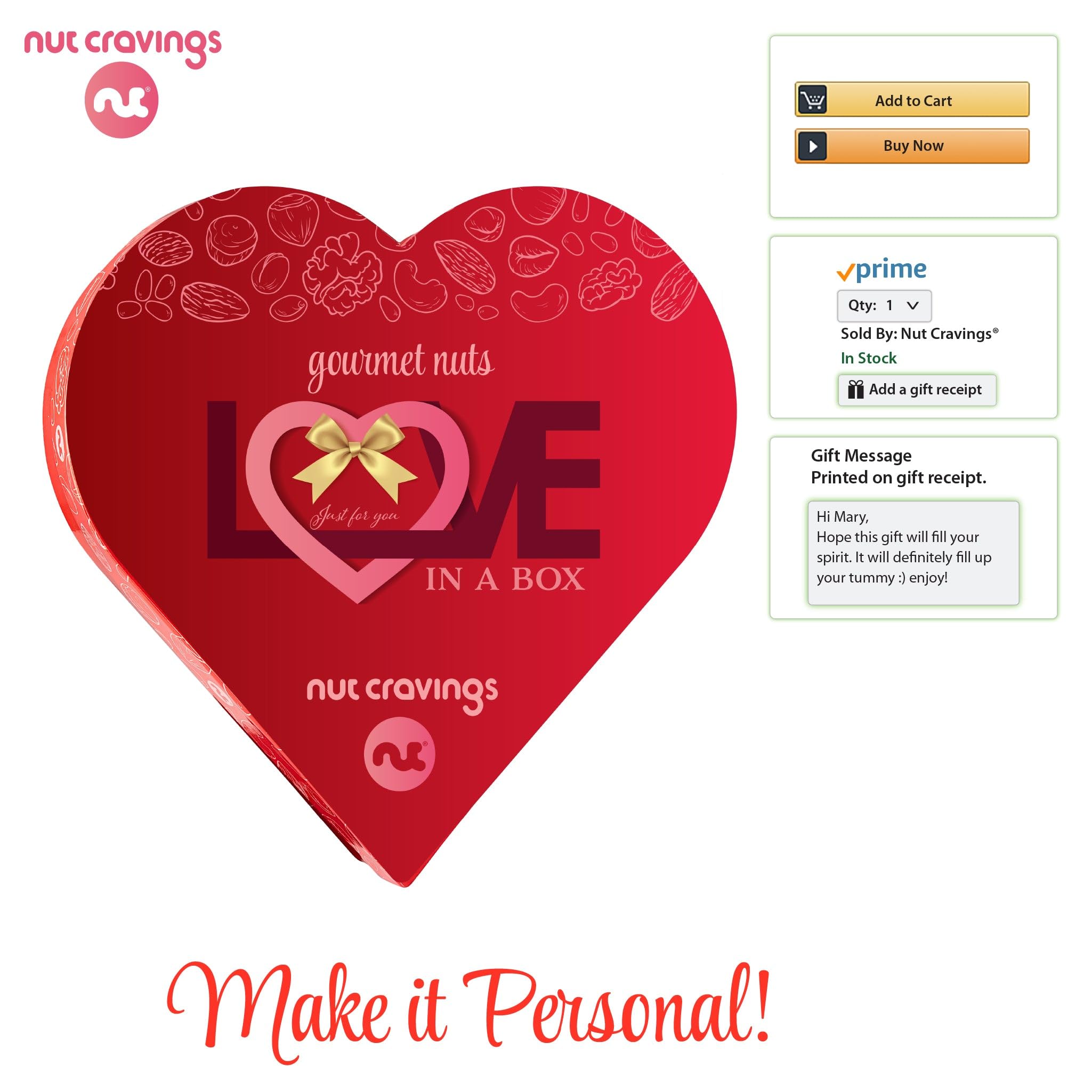 NUT CRAVINGS - Thanksgiving Mixed Nuts Gift Basket in Red Gold Box (7 Assortments, 1 LB) Holiday Xmas Christmas Food Arrangement, Healthy Snack Care Package, Food Assortments