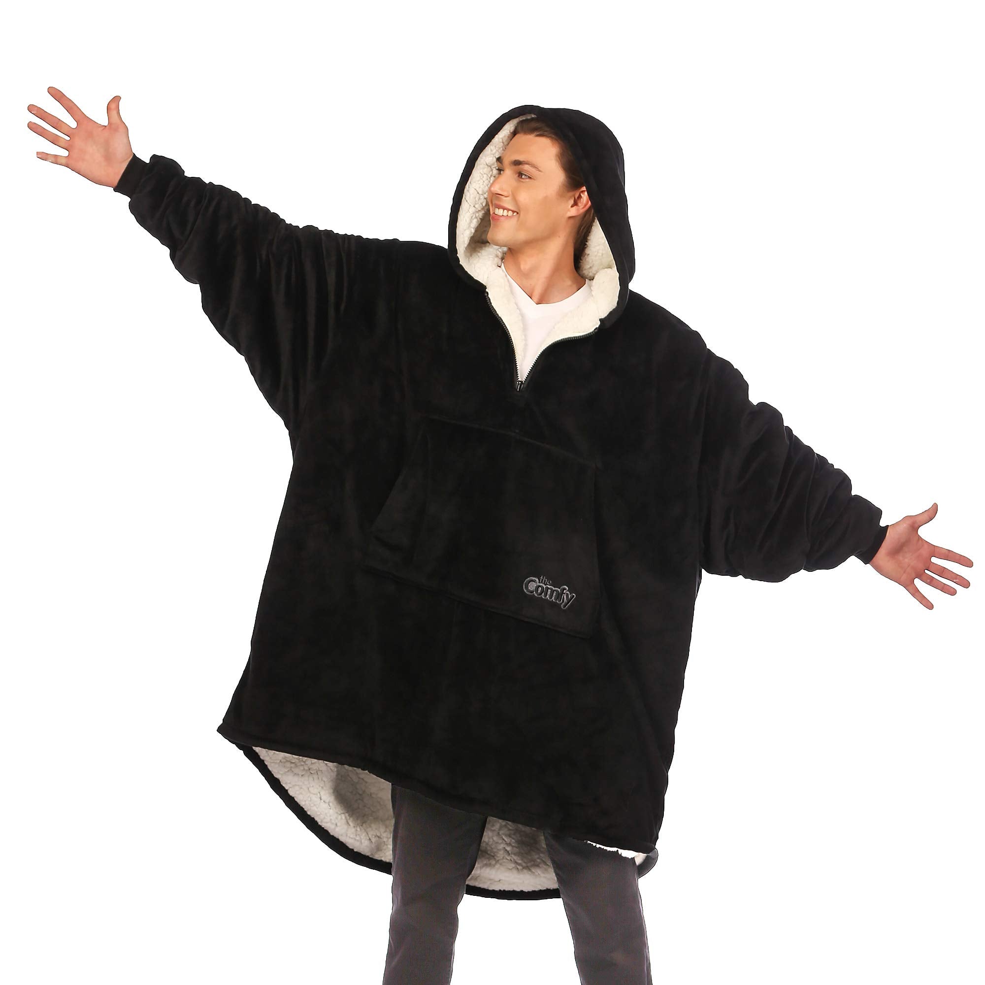 THE COMFY Original | Sherpa Lined Microfiber Fleece Wearable Blanket, Oversized Design with Hood and Pocket from Shark Tank