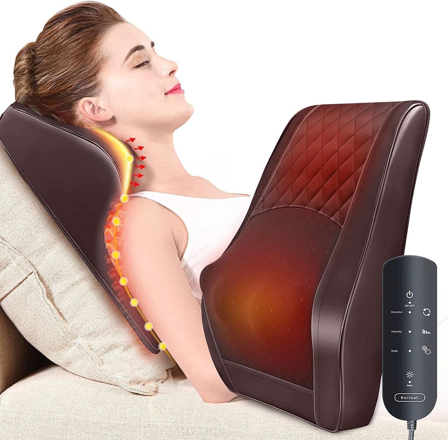 Boriwat Back Massager with Heat, 3D Kneading Massage Pillow for Back, Neck, Shoulder, Leg Pain Relief Deep Tissue, Gifts for Women Men Mom Dad